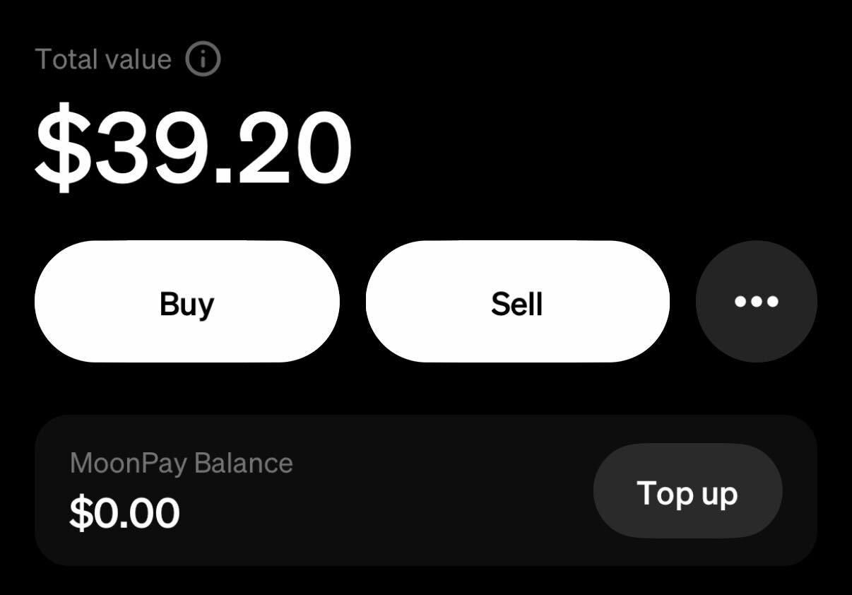 A screenshot of an empty MoonPay Balance.